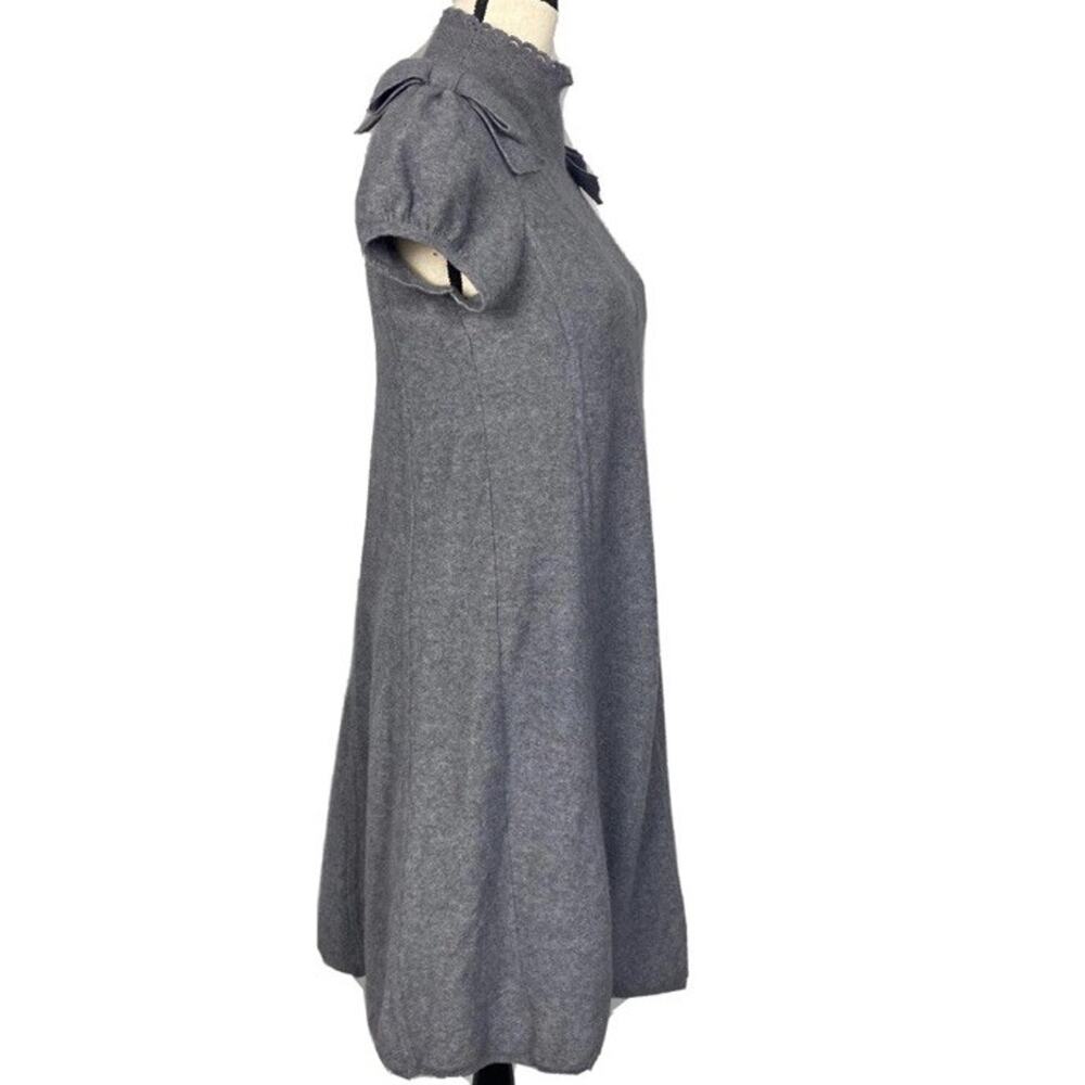 Moth Gray Jay Dress - S Merino Angora Blend, Bow Puff Sleeve Mock Neck Cozy Twee - Picture 7 of 10